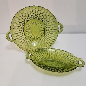 Indiana Glass Avocado Green Honeycomb Serving Dishes, 2 pieces